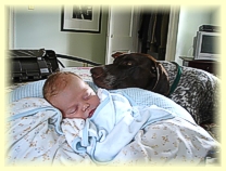 Apollo with new baby, Ethan